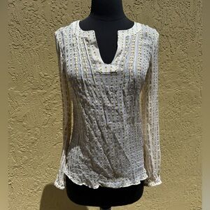 LILLY PULLITZER Gold Metallic White Silk Gauze Tunic Top Boho Shirt Sz S $148